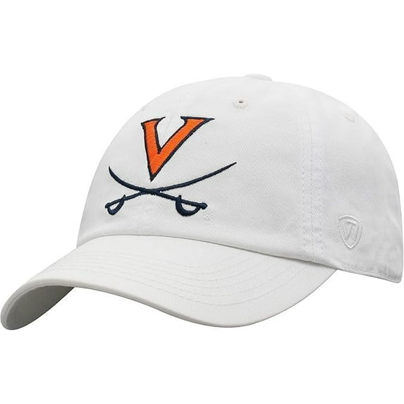 Brand New Collegiate Men's Virginia White Adjustable Hat, 100% Cotton, Embroidered Logos, Official School Colors, Navy Blue