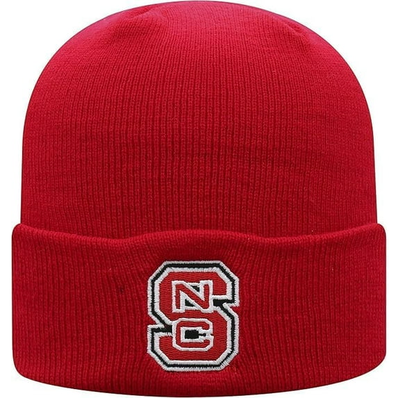 Brand New Collegiate NCSU Cuffed Knit Beanie Hat, 100% Cotton, Embroidered Logos, Official School Colors