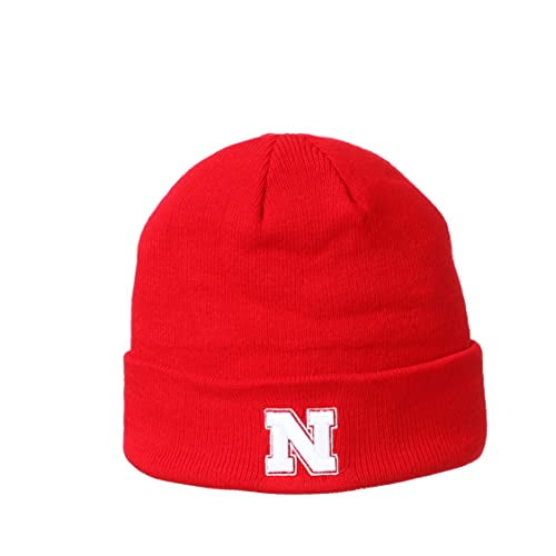 Brand New Collegiate Nebraska Cuffed Knit Beanie Hat, 100% Cotton, Embroidered Logos, Official School Colors