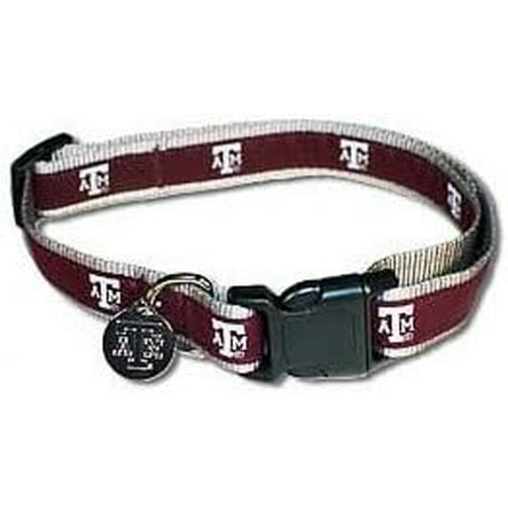 Brand New Collegiate Texas A&M K9 Dog Collar W/ Round Metal Tag, Nylon, Official School Colors, 1 Inch Wide, Small - 8-14 In. Long