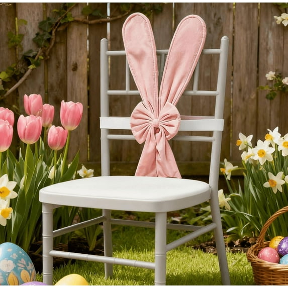 Brand New!Easter Rabbit Ears Chair Cover Decoration 22.8 Inch Cute Pink ...