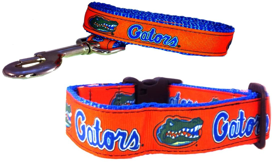 Brand New Florida X-Small Pet Dog Collar(3/4 Inch Wide, 6-12 Inch Long), and Small Leash(5/8 Inch Wide, 6 Feet Long) Bundle, Official Gators Logo/Colors - image 1 of 3