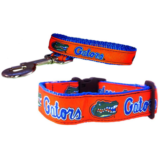 Brand New Florida X-Small Pet Dog Collar(3/4 Inch Wide, 6-12 Inch Long), and Small Leash(5/8 Inch Wide, 6 Feet Long) Bundle, Official Gators Logo/Colors