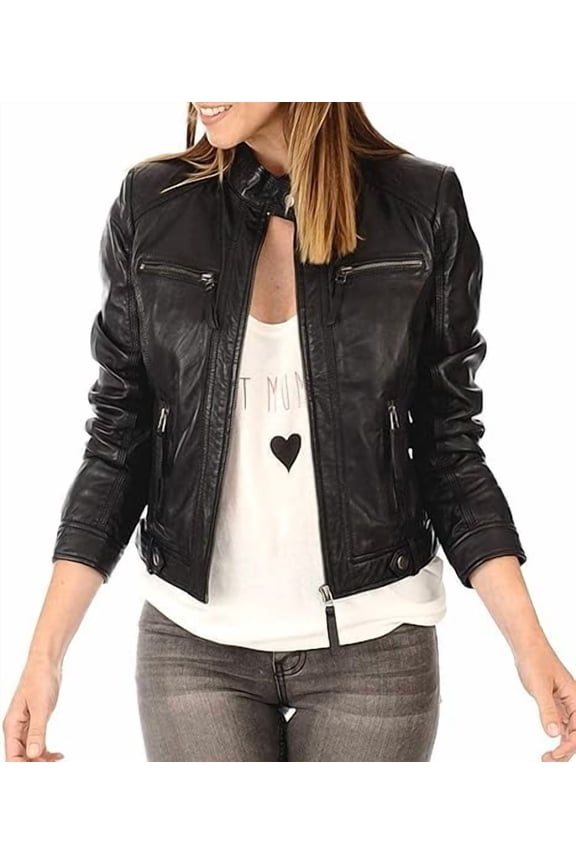Brand New Genuine Soft Black Lambskin Leather Jacket For Women's Designer Wear W509