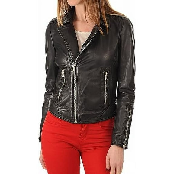 Brand New Genuine Soft Black Lambskin Leather Jacket For Women's Designer Wear W537