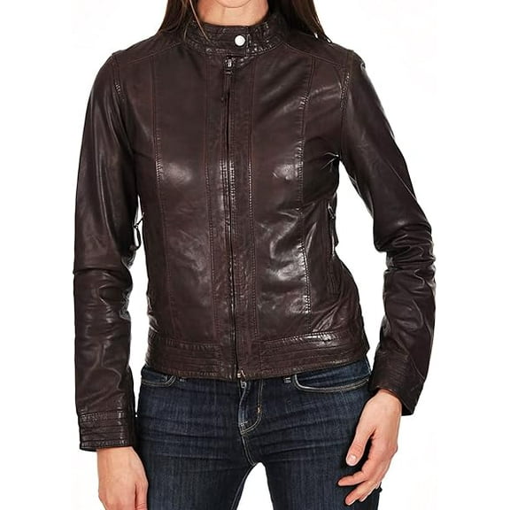 Brand New Genuine Soft Brown Lambskin Leather Jacket For Women's Designer Wear W692