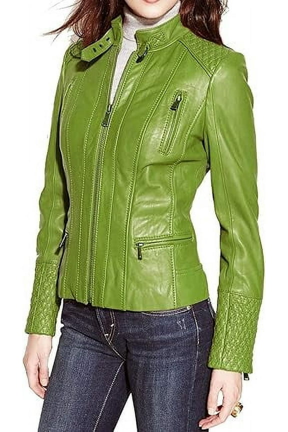 Brand New Genuine Soft Green Lambskin Leather Jacket For Women's Designer Wear W613