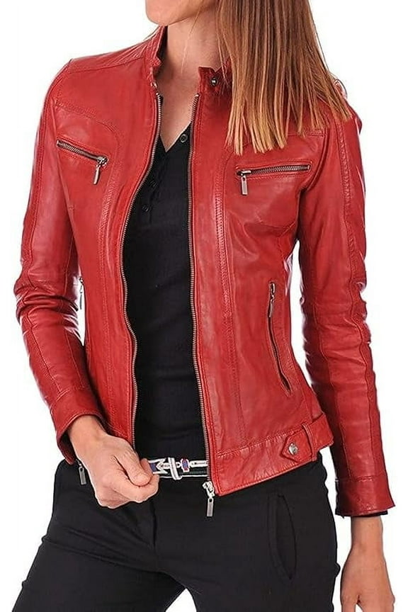 Brand New Genuine Soft Lambskin Red Leather Jacket For Women's Designer Wear W314