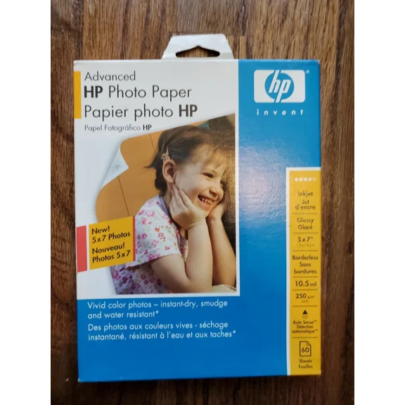 Brand New In Box, Hp Advanced Photo Paper 5X7. Glossy 60 Pack. Inkjet Printers.