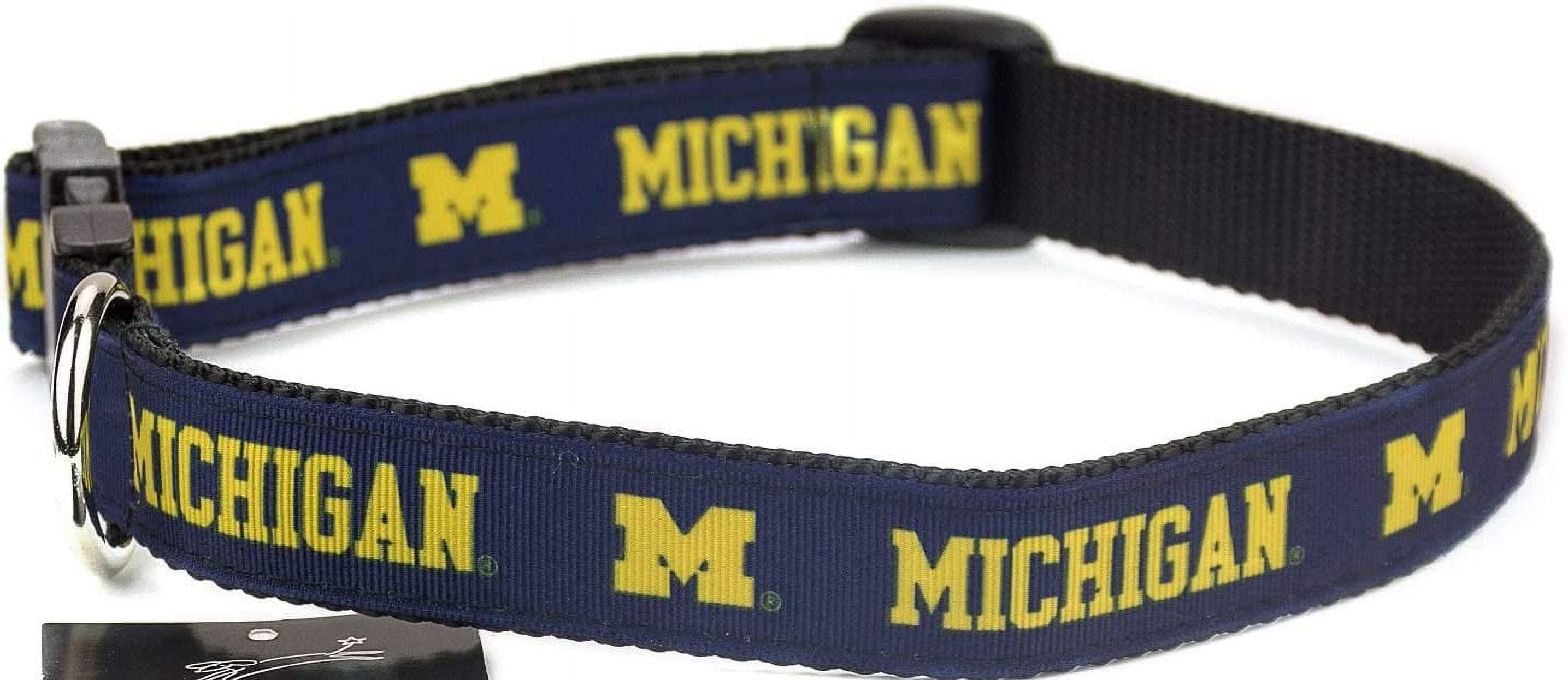 Brand New Michigan X-Small Pet Dog Collar(3/4 Inch Wide, 6-12 Inch Long), and Small Leash(5/8 Inch Wide, 6 Feet Long) Bundle, Official Wolverines Logo/Colors - image 1 of 2