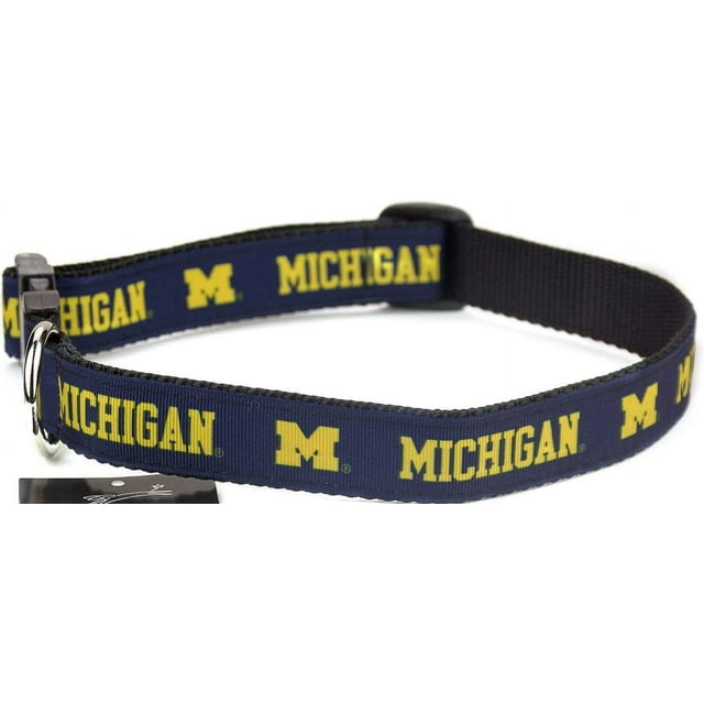 Brand New Michigan X-Small Pet Dog Collar(3/4 Inch Wide, 6-12 Inch Long), and Small Leash(5/8 Inch Wide, 6 Feet Long) Bundle, Official Wolverines Logo/Colors