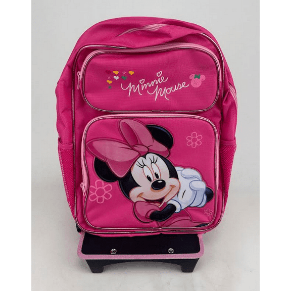Brand New Minnie Mouse Pink Travel School Rolling Bag Backpack Back Pack 16"