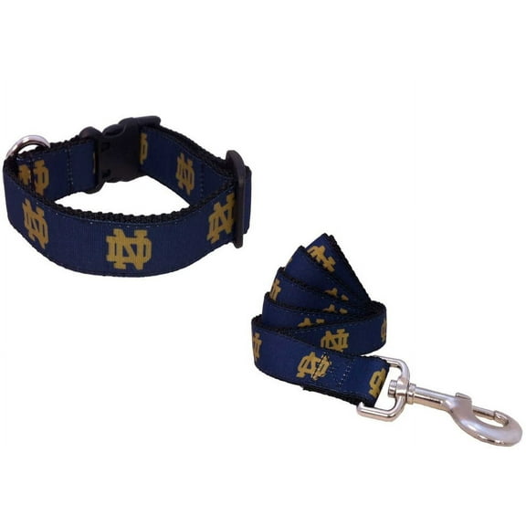 Brand New ND Irish Medium Pet Dog Collar(1 Inch Wide, 12-20 Inch Long), and Large Leash(1 Inch Wide, 6 Feet Long) Bundle, Official Notre/Dame Logo/ Navy Color