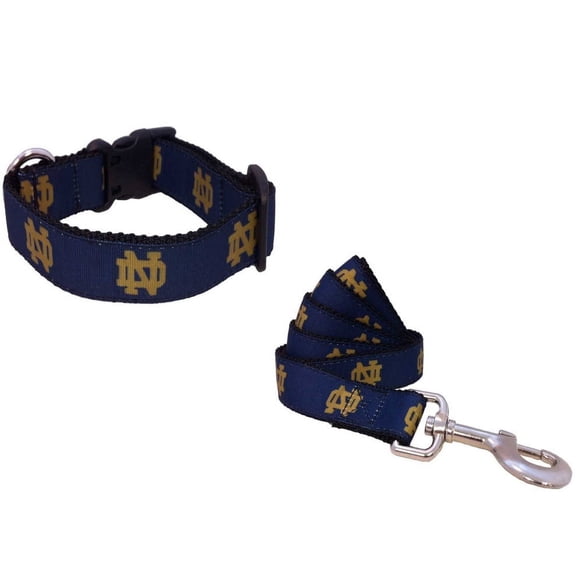 Brand New ND Irish X-Small Pet Dog Collar(3/4 Inch Wide, 6-12 Inch Long), and Small Leash(5/8 Inch Wide, 6 Feet Long) Bundle, Official Notre/Dame Logo/ Navy Color