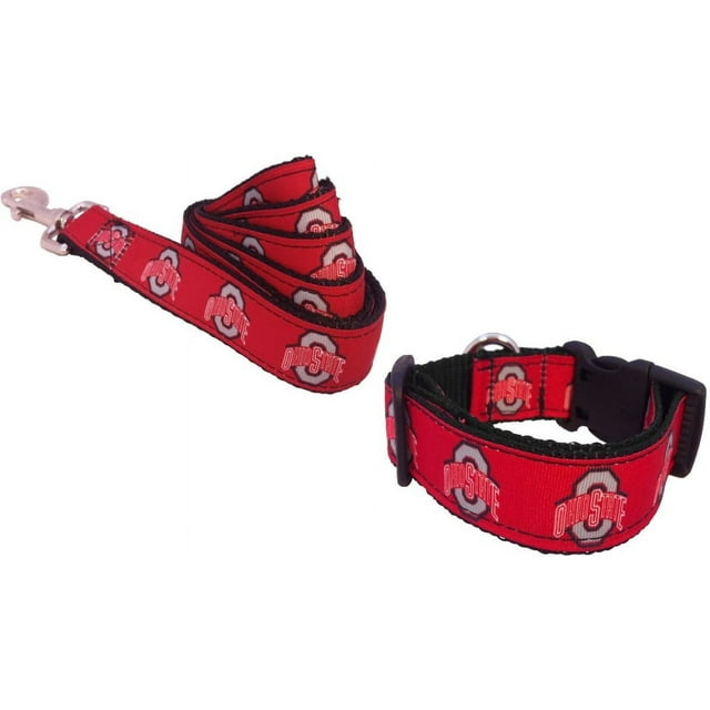 Brand New Ohio/State Small Pet Dog Collar(1 Inch Wide, 8-14 Inch Long), and Small Leash(5/8 Inch Wide, 6 Feet Long) Bundle, Official Team Logo/Red Color