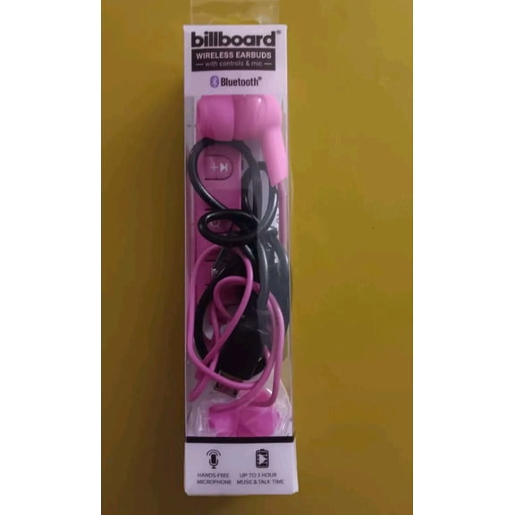 Brand New Pink Billboard Wireless Earbuds With Controls, Mic & Bluetooth