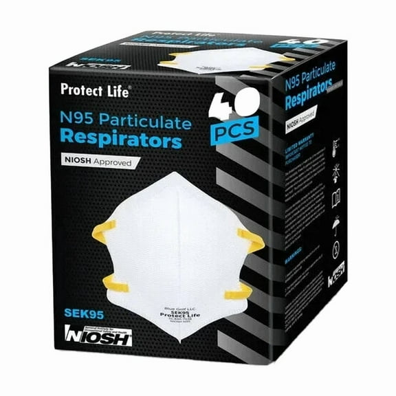 Brand New Protect Life 40 Pcs N95 Respirators Mask Niosh Approved Sek95