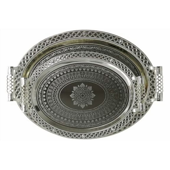 Brand New Serving Tea Fruit Nuts Tray 2-Piece Set 17"+14" Oval Silver Plated Stainless Steel