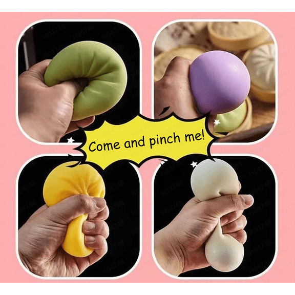 Brand New!Squeeze Toys,Large Steamed Stuffed Dumpling Bun, Squeeze Ball for Anxiety Relief, Focus on Birthday, Party (4 Colors)