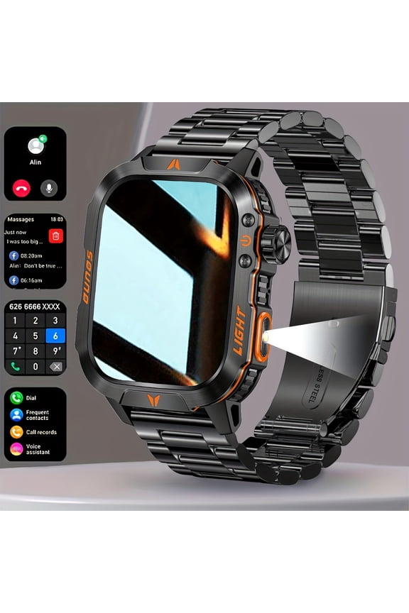 Brand New Stylish Square Men'S Outdoor Sports Smart Watch Wireless Call Flashlight AI Voice Assistant Sports Tracker Suitable for Android And Ios Men'S Sports Smart Bracelet