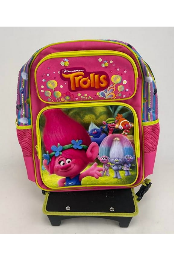 Brand New Trolls Pink Travel School Rolling Bag Backpack Back Pack 16"