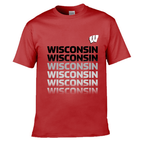 Brand New Wisconsin Repeating Name Design Lightweight Short-Sleeve T-Shirt, 100% Cotton(Adult Medium), Official Badgers Team Colors/Logo