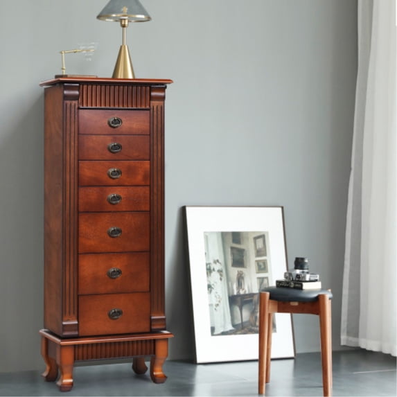 Brand New Wooden Jewelry Armoire with Mirror, Drawers, and Swing Doors
