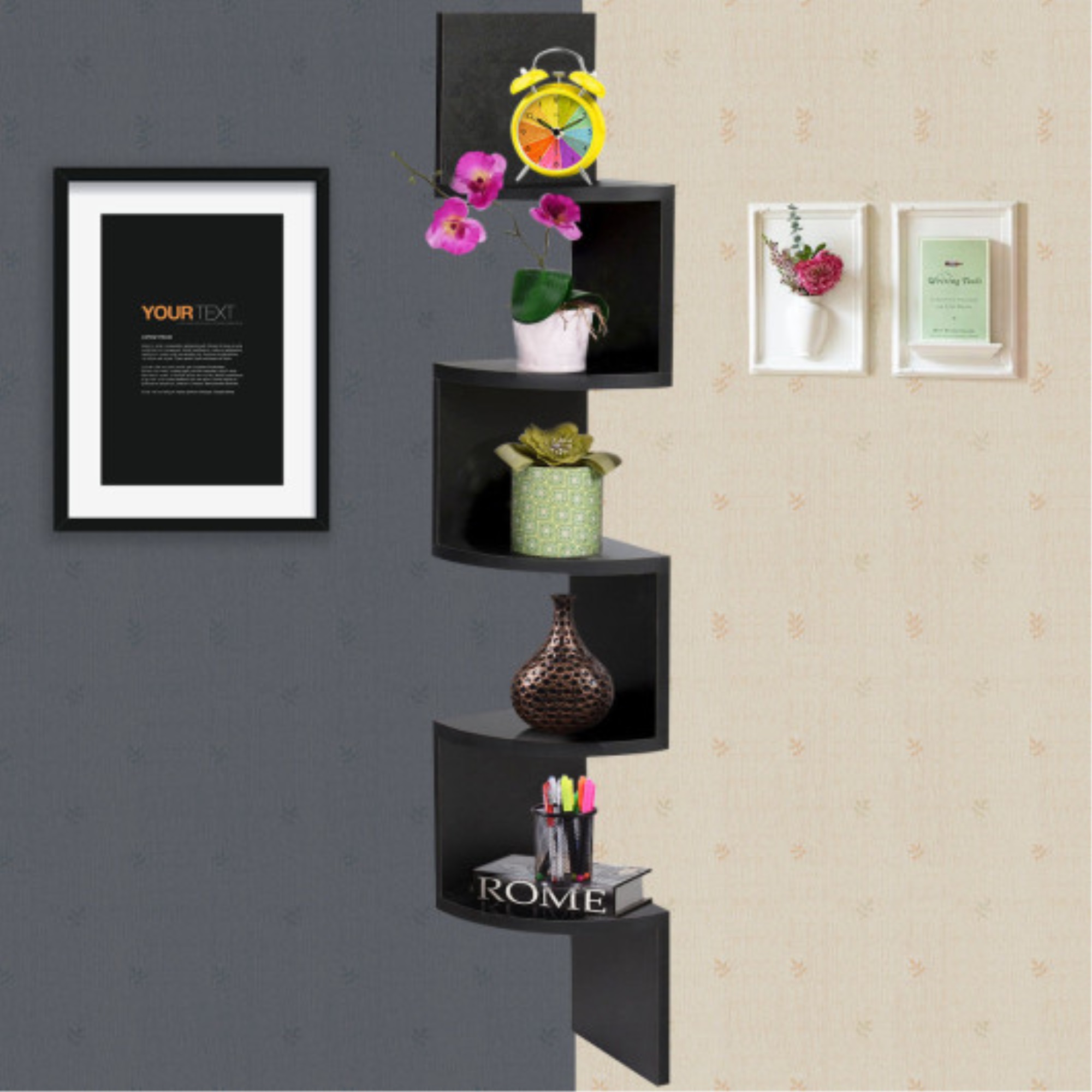 Brand New ZigZag Corner Shelf Contemporary Style, 5 Shelves