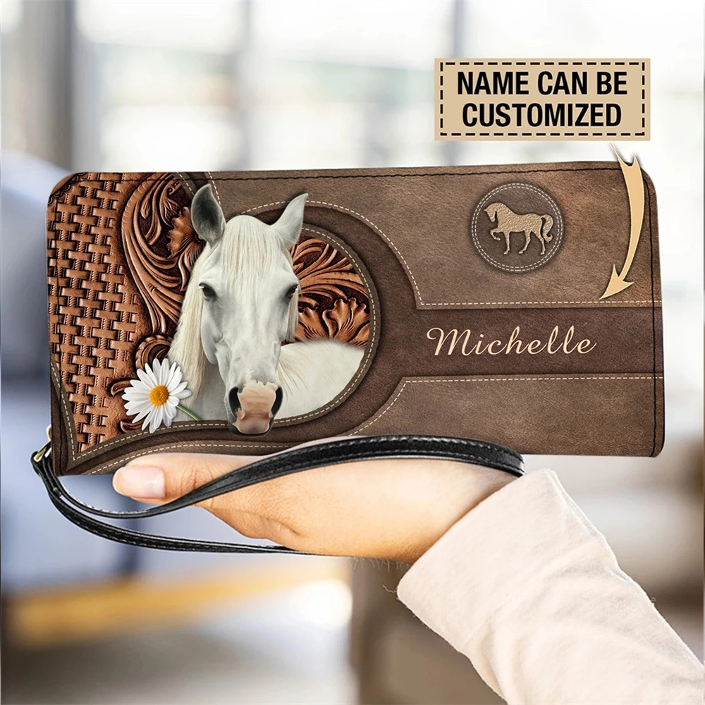Brand Purse for Women Animal Horse 3D Print Long Wallets My Bags Leather  Business Card Holder Personalized Name Clutch - Walmart.com