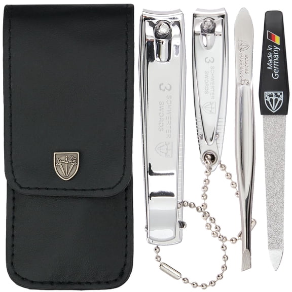 Brand Quality 4 Piece Manicure Pedicure Grooming kit Set for Professional Finger & Toe Nail Care Tweezers File Clipper Fashion Leather case in Gift Box, Made by (77211)