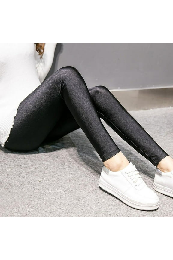 Brand Sale!Women High Waist Legging Shiny Leggings Thin Full Ankle Length Leggings Stretchy High Waist Satin Basic Leggings