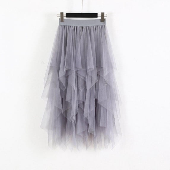 Brand Sale!Women Lace Skirt Elastic High Waist Skirt Irregular Mesh Stitching Skirt Wild A-line Long Paragraph Skirt