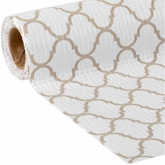 Brand Smooth Top EasyLiner for Cabinets & Drawers - Easy to Install & Cut to Fit - Shelf Paper & Drawer Liner Non-Adhesive - Non Slip Shelf Liner - 20" Width - 36 Total Feet - Taupe Quatrefoil