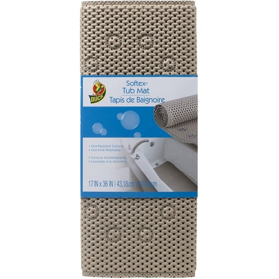Brand Softex Bath Mat for Tubs, Machine Washable, 17 x 36 Inches, Taupe, Skid Resistant (442097)