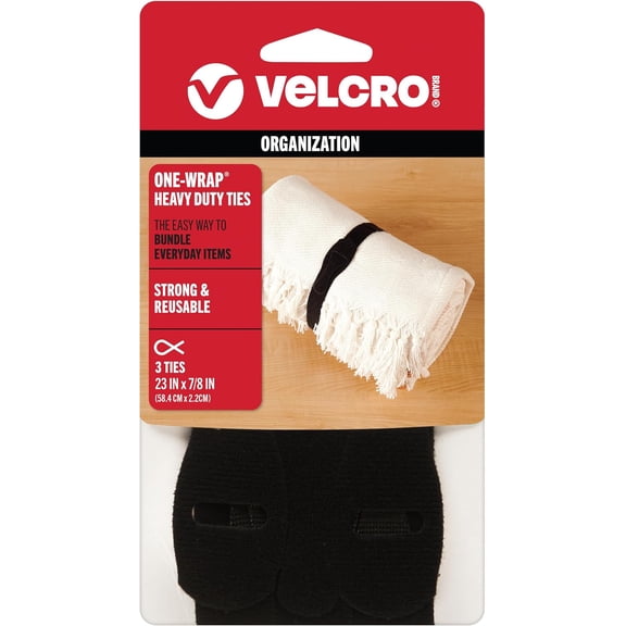 Brand -- Tie | Reusable pre-cut and self-adhesive | Used for bundling hoses, wood, heavy-duty extension cords | 3-pack 23 inches 7/8 inch | Black-90700