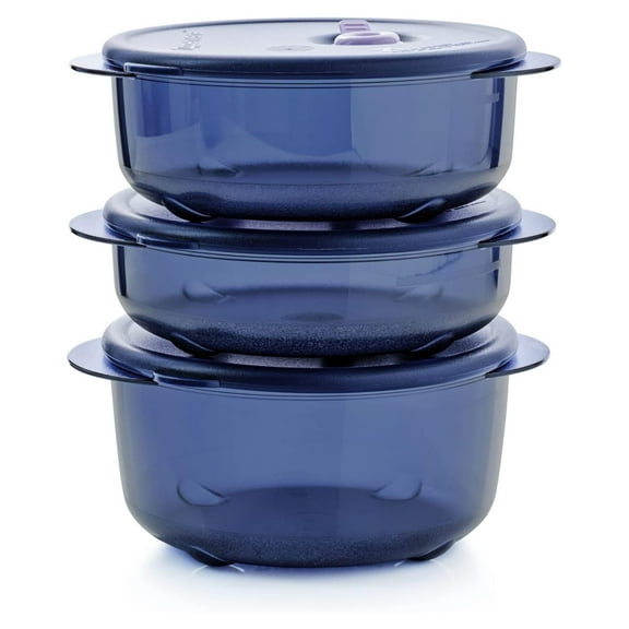 Brand Vent N Serve Container Set - 3 Small Round Containers to Prep, Freeze & Reheat Meals + Lids - Dishwasher, Microwave & Freezer Safe - BPA
