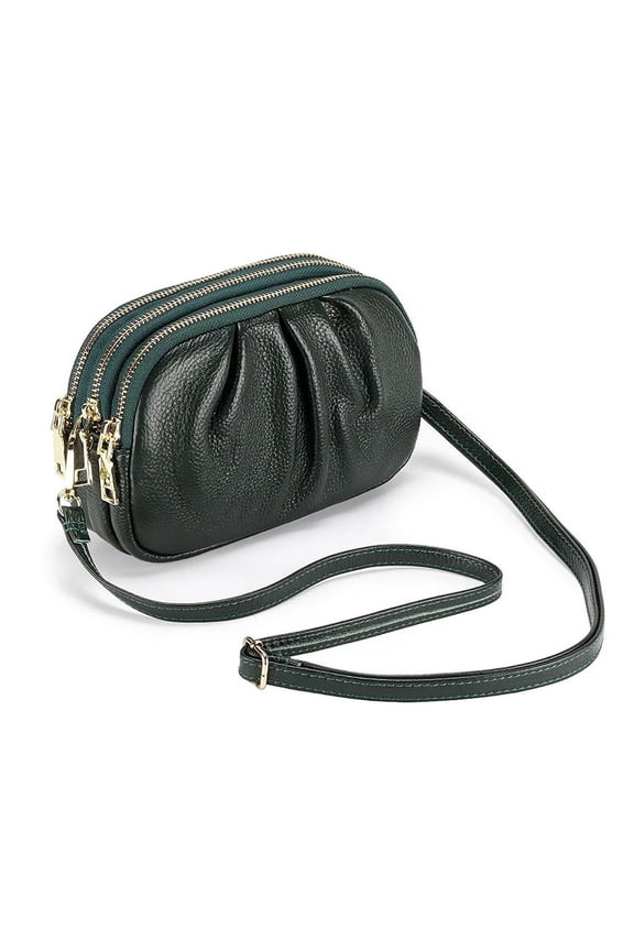 Brand Women phone Wallet Genuine Leather Three Layers of Zipper Shoulder Messenger Bag small female Cloud Bag Day Clutches purse