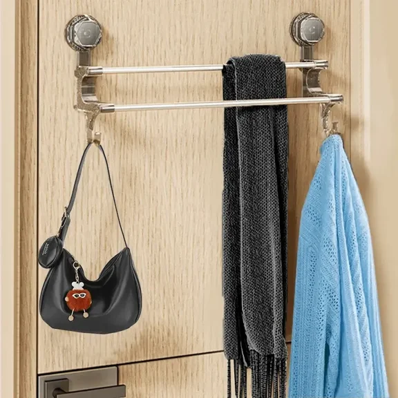 Brand-new Suction Cup Double-bar Towel Rack, Bathroom Hanging Towel Rack, Non-perforated Storage Rack, Towel Hanging Bar, Metal Hanging Rods Are Suitable For Home And Bathroom Decoration