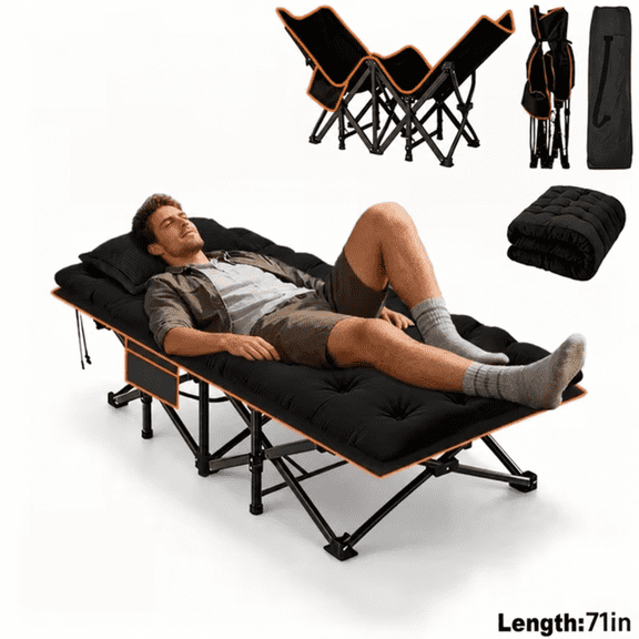 Brand new upgraded heavy-duty folding bed with a foldable frame, portable carry bag, breathable mattress and side pockets, non-slip feet, suitable for camping, backpacking