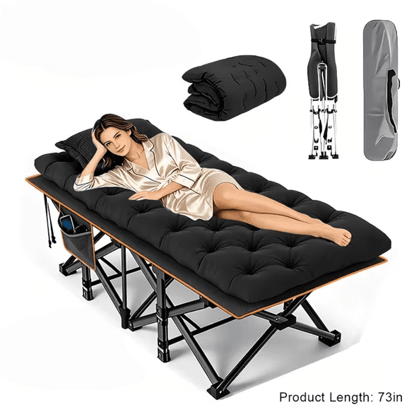 Brand new upgraded heavy-duty folding bed with a foldable frame, portable carry bag, breathable mattress and side pockets, non-slip feet, suitable for camping, backpacking