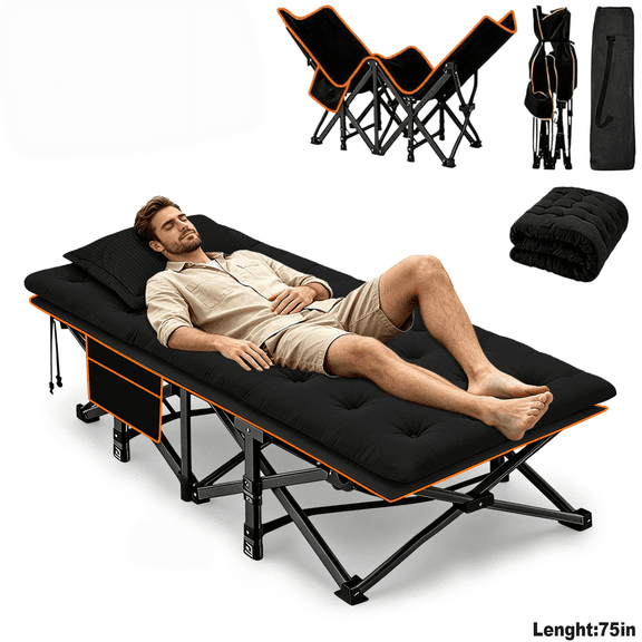 Brand new upgraded heavy-duty folding bed with a foldable frame, portable carry bag, breathable mattress and side pockets, non-slip feet, suitable for camping, backpacking
