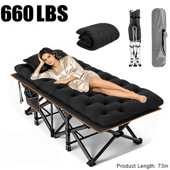 Brand new upgraded heavy-duty folding bed with a foldable frame, portable carry bag, breathable mattress and side pockets, non-slip feet, suitable for camping, backpacking
