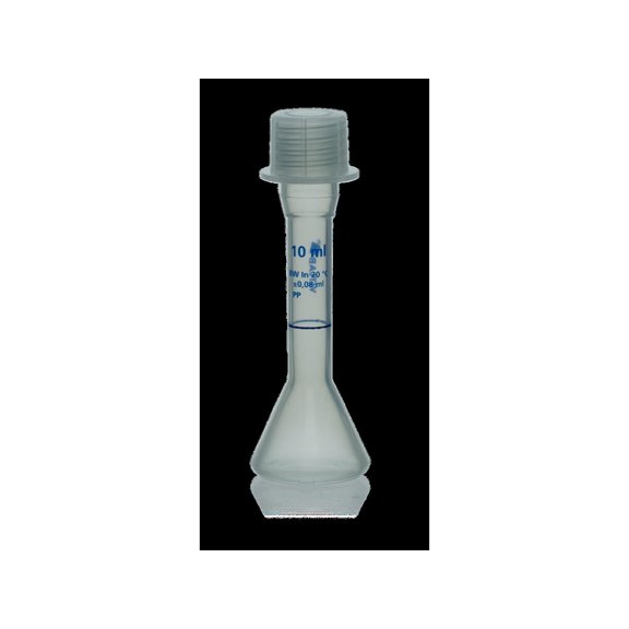 BrandTech 677891 Polypropylene (PP) Class B Volumetric Flasks with Polypropylene Screw Caps, 10mL Capacity, 90 mm Height, GL18 Thread,Pack of 2