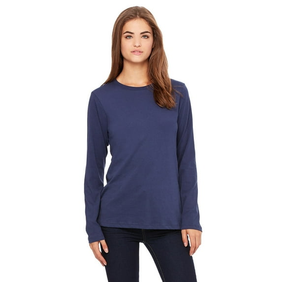 Branded Bella + Canvas Ladies Relaxed Jersey Long Sleeve T-Shirt - NAVY - XL (Instant Saving 5% & more on min 2)