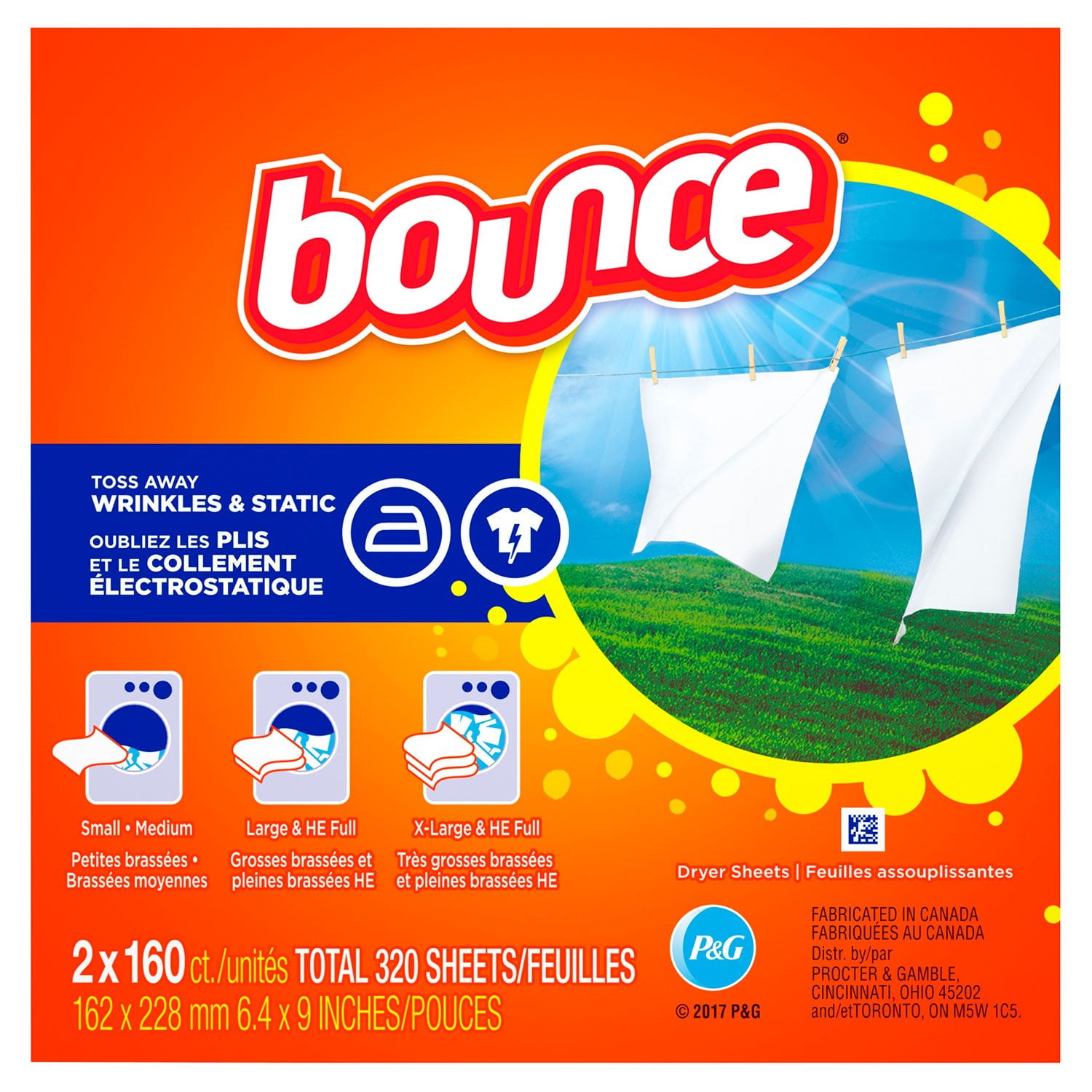 Branded Bounce Fabric Softener Dryer Sheet Outdoor Fresh (2 x 160 ct