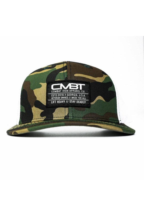 Branded Cmbt Labeled Mid-Profile Snapback Hat Bdu Camo / White