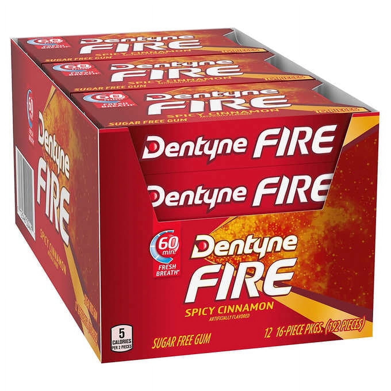 Branded Dentyne Fire Spicy Cinnamon Sugar Free Gum (16 ct., 12 pks.) - Sugar Free = Pack of 2