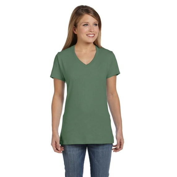 Branded Hanes Ladies 45 oz, 100% Ringspun Cotton nano-T V-Neck T-Shirt VINTAGE GREEN XS (Instant Saving 5% more on min 2)