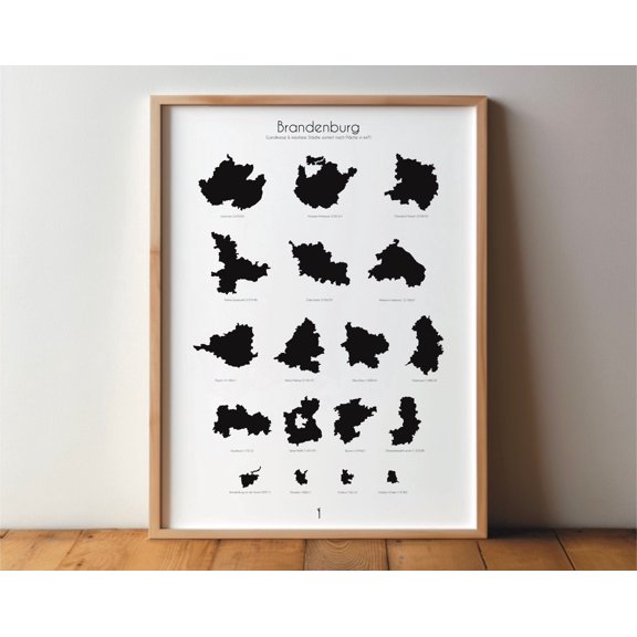 Brandenburg County And City Posters - Art Print Poster Black & White Minimal Modern Wall Art Home Travel Wall Art, Modern Wall Decor, 24x36 UNFRAMED