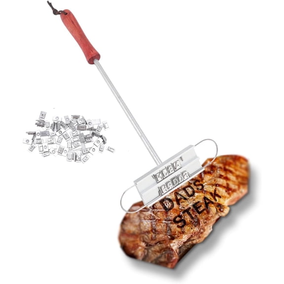 Branding Iron Kit with 120+ Interchangeable Letters and Spaces, Custom Design for Steak Meat BBQ Grill and Chicken Branding Tool Personalized Branding Set with Wood Handle